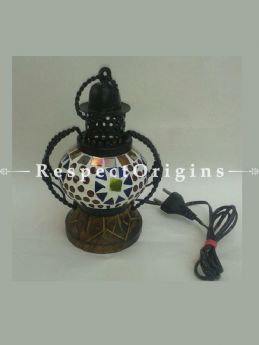 Handcrafted Blue Pottery Electric Desk Table Lantern Lamp for Home Decor; 4 Inch; RespectOrigins.com