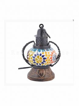 Exquisite Handcrafted Colorful Blue Pottery Electric Desk Table Lantern Lamp for Home Decor; 4 Inch; RespectOrigins.com