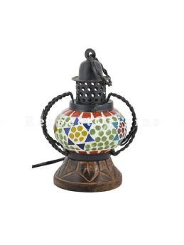 Interesting Handcrafted Colorful Blue Pottery Electric Desk Table Lantern Lamp for Home Decor; 4 Inch; RespectOrigins.com