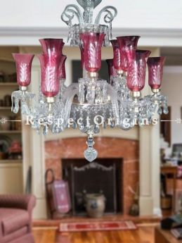 Buy Luxury Rose Pink Hand-crafted Glass Lamp and Crystal 12 Arm European Chandelier Light At RespectOriigns.com