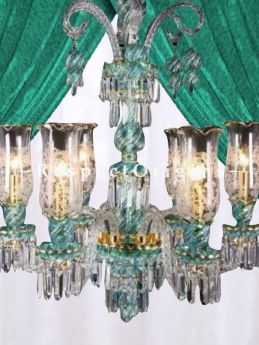 Buy Exquisite Ivory White, Sea Green and Gold Rimmed Hand-Crafted 8-Arm Glass Chandelier Light At RespectOriigns.com