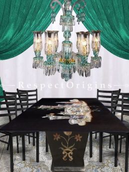 Buy Exquisite Ivory White, Sea Green and Gold Rimmed Hand-Crafted 8-Arm Glass Chandelier Light At RespectOriigns.com