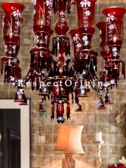 Buy Striking Deep Red Glass Chandelier with 8 Arms. Hand-blown Glass and hand-painted in Gold and White florals. At RespectOriigns.com