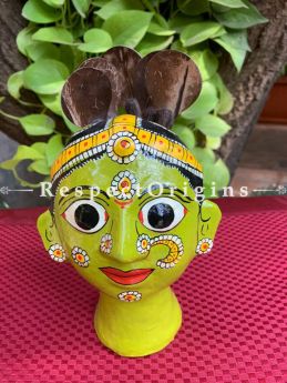 Buy Buy Hand Painted Set of Woman Cheriyal Mask Cutlery Holder in Blue And Yellow At RespectOrigins.com
