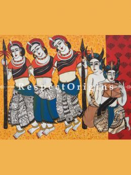 Horizontal Art Painting of Chhattisgarhi Tribal Dancer ;Acrylic on Canvas; 48in X 36in at RespectOrigins.com