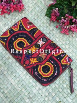 Stunning Passport Holder Zipper Pouch Handcrafted with Tribal Mirrorwork; 8 X 4 Inches; RespectOrigins.com