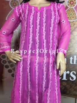 Buy Chikankari Embroidered Georgette Long Kurti; Pink at RespectOrigins.com