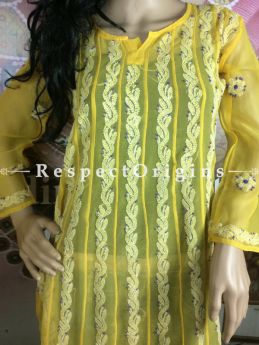 Buy Chikankari Embroidered Georgette Long Kurti; Yellow at RespectOrigins.com