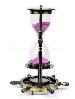 Buy Vintage Nautical Maritime Sand Timer; Hourglass With Functional Wheel Compass; Nautical Home Decor At RespectOrigins.com