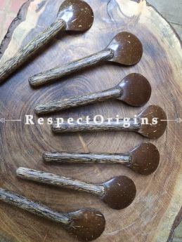 Set of 6 Hand-carved Spoons; Wood and Coconut Shell, RespectOrigins.