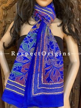 Purple Colourful Kantha Embroidered Silk Stole, Scarf Gift; RespectOrigins.com