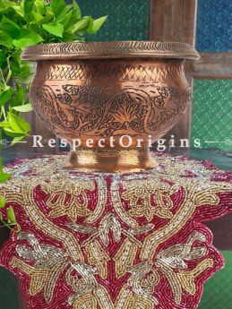 Buy Copper Pot ornate Carved Leafy Pattern On Round Stand At RespectOrigins.com