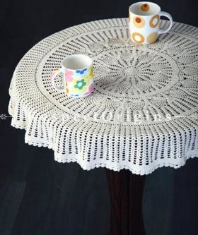 Buy Round Hand Knitted White Crochet Table Covers; Dia-40 in; Cotton At RespectOrigins.com
