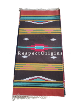 Black with Red Border Waranagal Interlocked Cotton Floor Runner with Geometrical Design ; Size 2x6 Ft; RespectOrigins.com