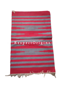 Red with Gray Stripes Waranagal Interlocked Cotton Floor Runner with Geometrical Design ; Size 2x6 Ft; RespectOrigins.com
