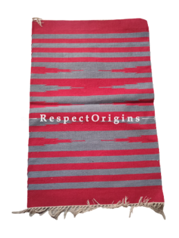 Red with Gray Stripes Waranagal Interlocked Cotton Floor Runner with Geometrical Design ; Size 2x6 Ft; RespectOrigins.com