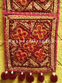 Fabulous Kutchi Embroidery Letter-Holder With 3 Compartments; Wall Hanging; H26xW6 Inches; RespectOrigins.com