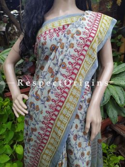 Mul Linen Cotton Floral Saree with Blouse; Hand-block print