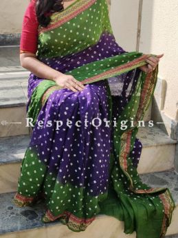Buy Dark Green Beautiful  hand badhani pur cotton saree with zari border at RespectOrigins.com