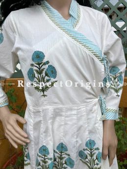 Trendy White Cotton  Hand Block Printed Floral Pattern Dress for Women; Free Size; RespectOrigins.com
