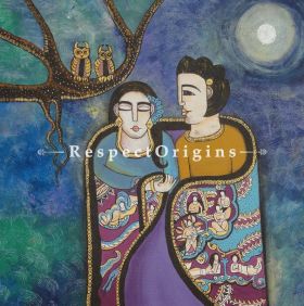 Square Art Painting of Couple in moon night ;Acrylic on Canvas; 26in X 26in at RespectOrigins.com