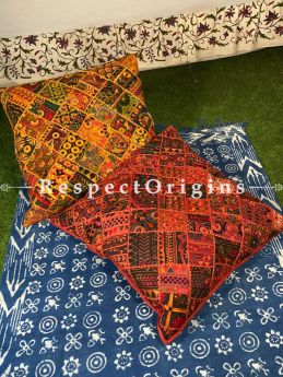 Boho Mustard & Orange Mirror Work Throw n Floor Cushion Gift Set; Set of 2; RespectOrigins.com