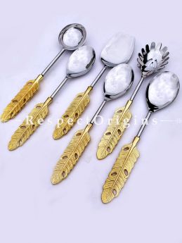Brass Handle Designer Turn Leaf Serving Spoons; Set of 6 pcs; Steel
