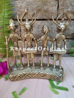 Handmade Brass Set of Tribal Dhokra Art Dancers and Musicians; 7 Inches; RespectOrigins.com