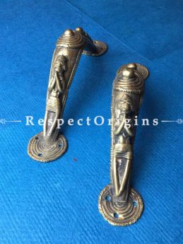 Pair of Hand Casted Tribal Dhokra Door Handle; 9 Inches; RespectOrigins.com