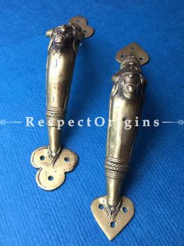 Pair of Hand Casted Bull Head Design Dhokra Door Handles; 9 Inches; RespectOrigins.com