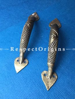 Pair of Hand Casted Tribal Dhokra Brass Door Handles; 1x9 Inches; RespectOrigins.com