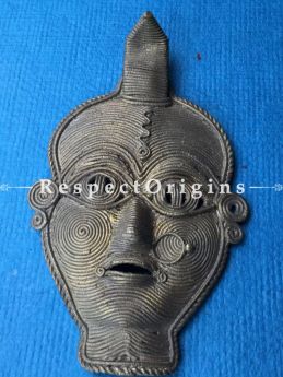 Hand Casted Dhokra Tribal Mask Wall Art; H6xW4.5 Inches; RespectOrigins.com