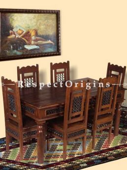 Buy Arthur Dining Set with Table and Six Chairs. Handcrafted Vintage Solid Wood. At RespectOrigins.com