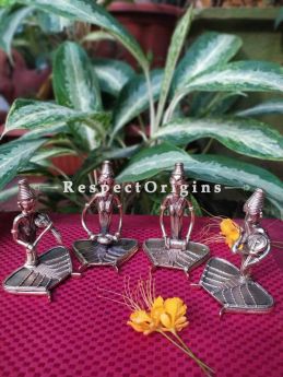 Tribal Dhokra Art Female Musicians Set of 4 Brass; 4 Inches; RespectOrigins.com