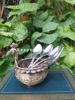 Tribal Dhokra Art Peacock shape Spoon Stand ; 4 Inches; RespectOrigins.com
