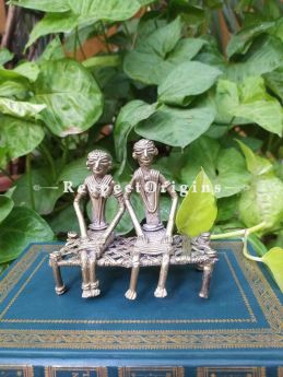 Tribal Dhokra Art Couple on a Bench Brass; 5 Inches; RespectOrigins.com