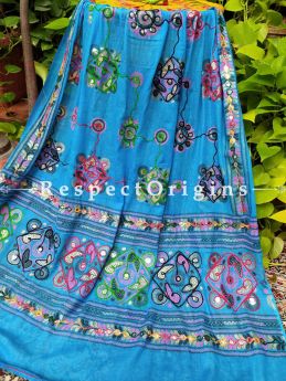 Amazing Hand Embroidered Cotton Mirrorwork Stole in Royal Blue; 87 X 44 Inches; RespectOrigins.com