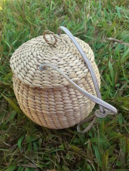 Hand Braided Eco friendly Basket with Sling. Circumference in the middle - 23 inchesHeight - 8 inches.; RespectOrigins.com