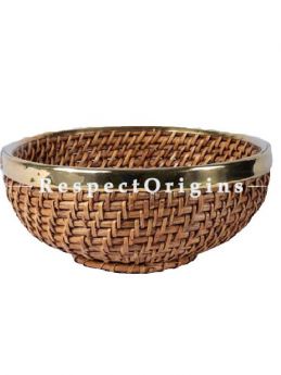 Buy Eco Friendly hand woven Rattan Cane Round Fruit Basket with brass Trim 4x12 inches|RespectOrigins