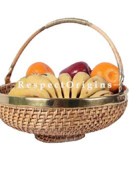 Buy Ecofriendly handwoven Rattan Cane Fruit Basket with brass Trim and handle. 4x12 inches|RespectOrigins