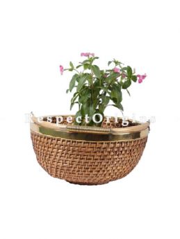 Buy Ecofriendly Hand Braided Round Rattan Cane Planter & Brass Trim and Handle; RespectOrigins.com