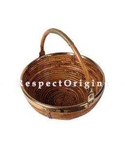Buy Ecofriendly handwoven Rattan Cane Round Pooja Basket with brass Trim and Handle