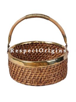 Buy Ecofriendly handwoven Rattan Cane Basket with brass Trim and handle 4x9 inches|RespectOrigins