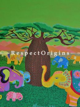 Elephant Festival ; Acrylic on Canvas ; 28X24 In ; Horizontal Painting|RespectOrigins.com
