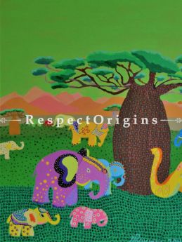 Elephant Festival ; Acrylic on Canvas ; 28X24 In ; Horizontal Painting|RespectOrigins.com