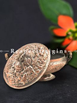 Buy Engraved Kashmiri Copper Rice Bowl With Lid and Handles At RespectOrigins.com