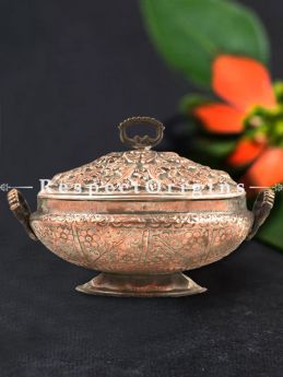 Buy Engraved Kashmiri Copper Rice Bowl With Lid and Handles At RespectOrigins.com