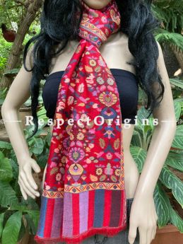 Fine Red Kani Kashmiri Woolen Paisley Motif Stole; 80 X 28 Inches; RespectOrigins.com