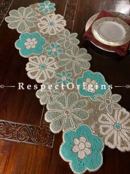Blue Delight! Silken Beaded Table Runner with Place Mats Gift Set; RespectOrigins.com