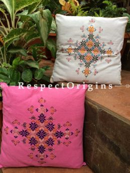 Buy Pleasing Soof Embroidery Square Cotton Cushion Cover Set of 2; Hand embroidered At RespectOrigins.com